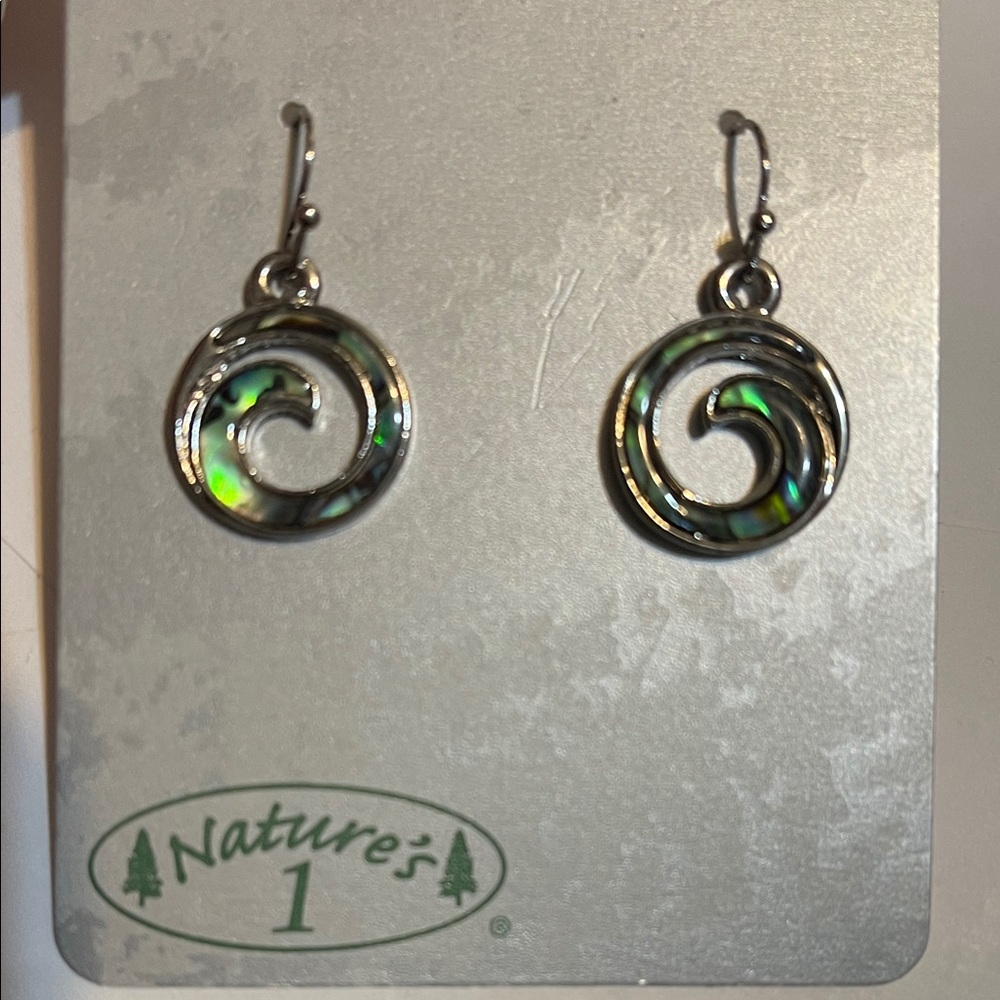 Silver and Green Swirl Earrings